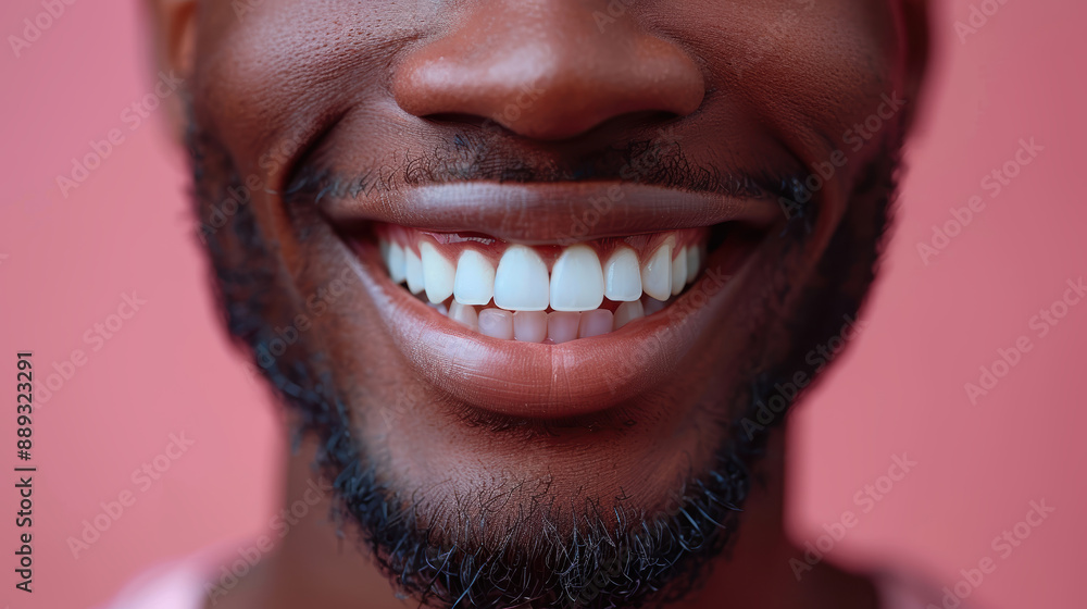 Fototapeta premium The man has a bright smile and his teeth are very white.