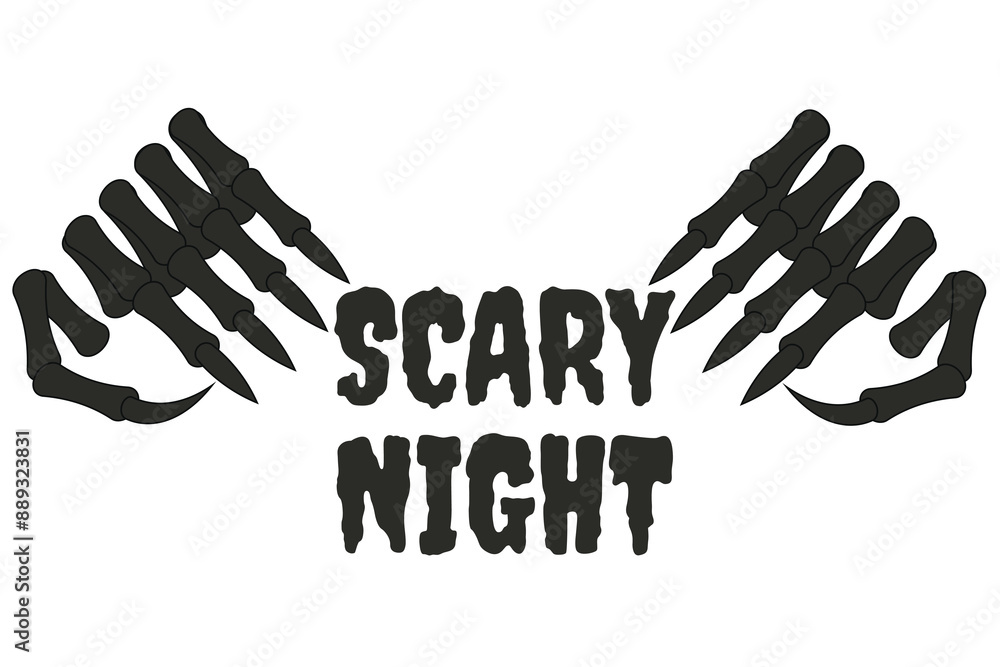 Obraz premium Simple flat Halloween template design isolated white background. Monster hands and scary night inscription. Minimal style vector illustration can used web banner poster cover design. T-shirt print. 