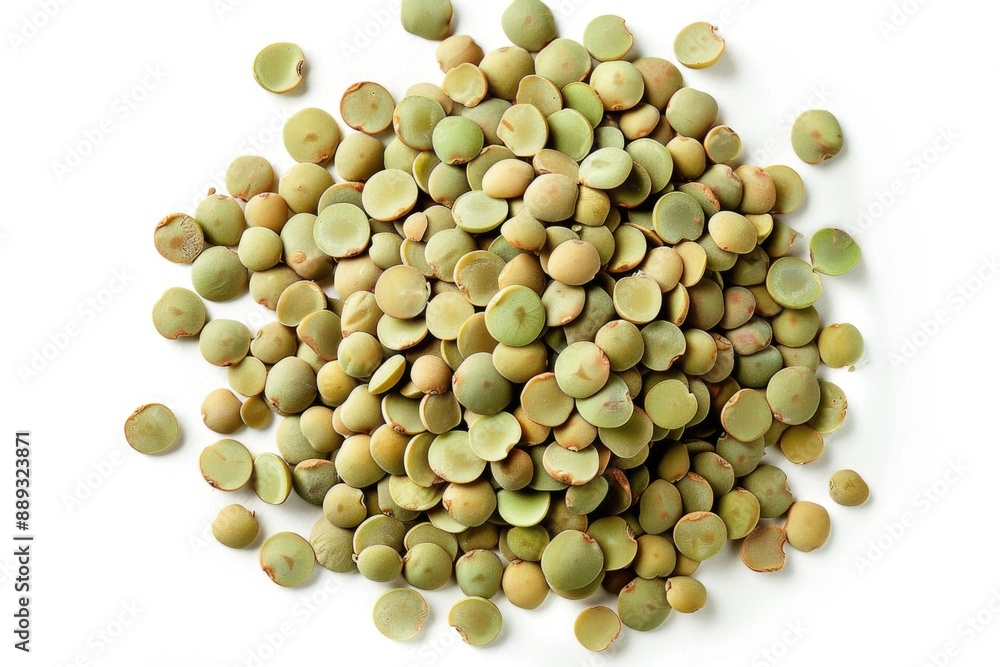 A simple image showing a pile of green peas arranged on a white surface A simple image showing a pile of green peas arranged on a white surface