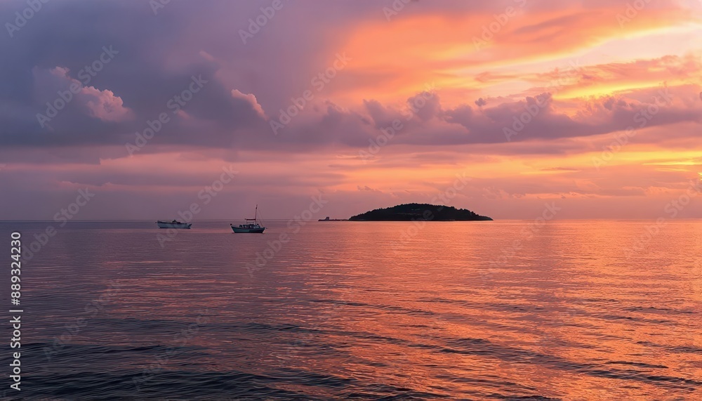 Sunset on the Ocean: Two Boats Cruising the Waves Sunset on the Ocean: Two Boats Cruising the Waves
