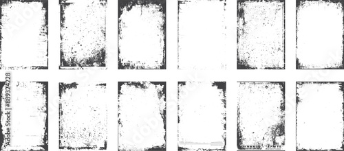 Overlay old frame and border effect torn and crumpled grunge pattern for poster or vinyl album cover. Vector of rough, dirty, grainy design, poster frame, cover.	