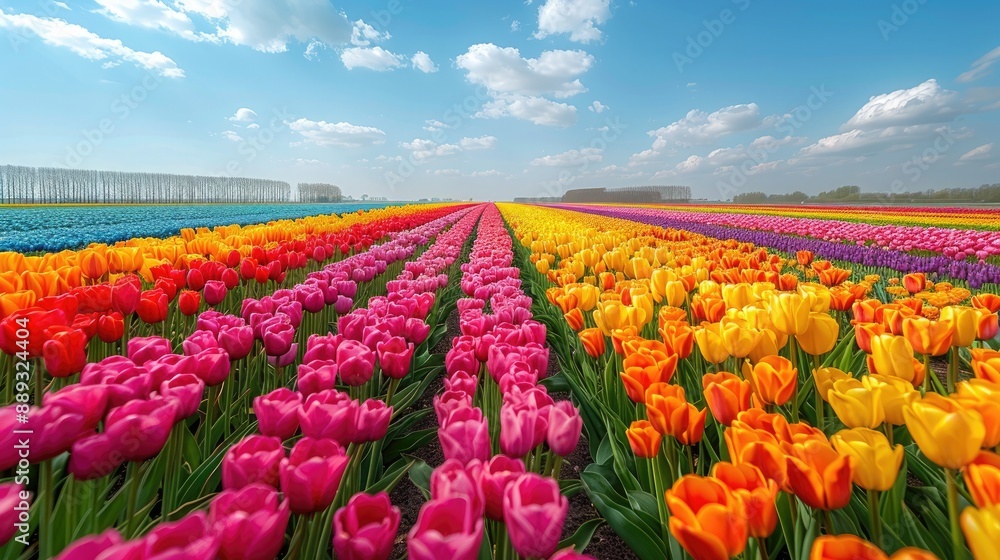 Crystal-Clear Aerial Image of Colorful Tulip Field with Geometric Patterns in the Netherlands Crystal-Clear Aerial Image of Colorful Tulip Field with Geometric Patterns in the Netherlands