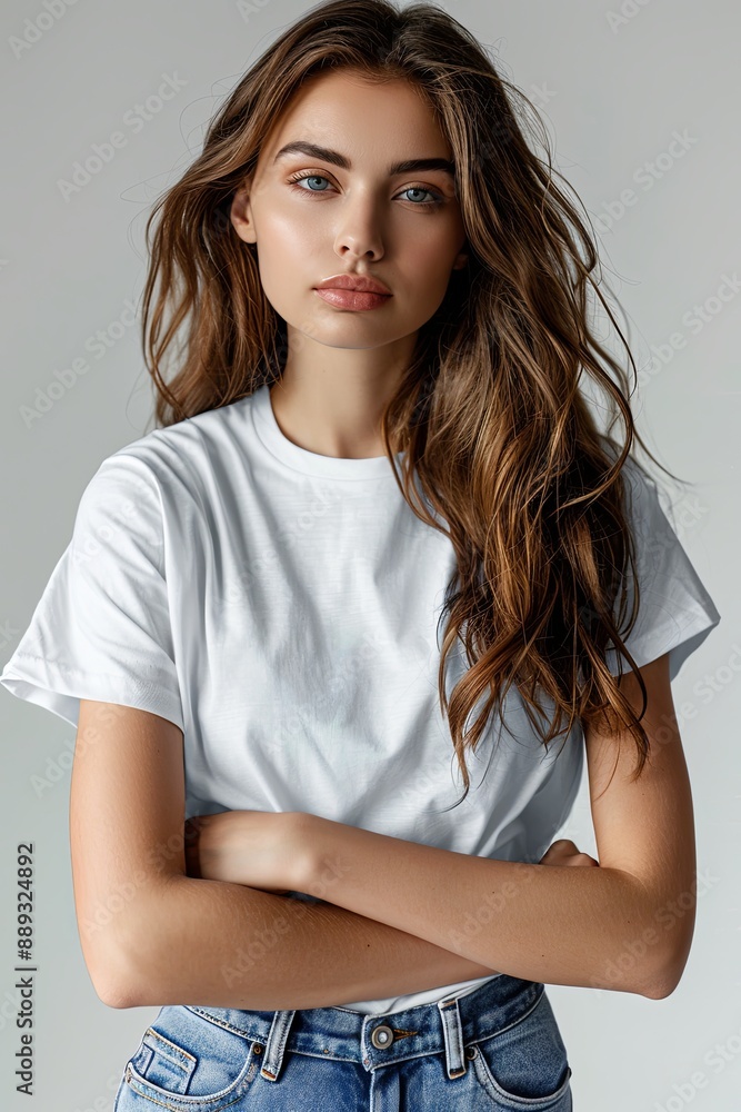 White tshirt mockup on woman model created with Generative AI White tshirt mockup on woman model created with Generative AI