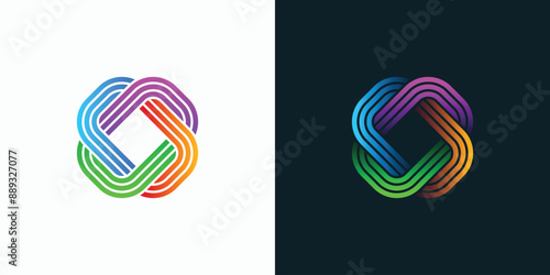 Vector logo design of infinity rectangular shape lines in a modern, simple, clean and abstract style.