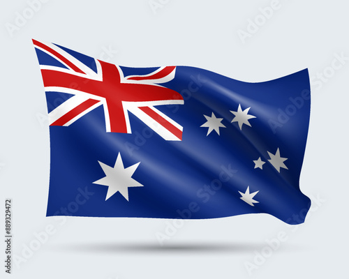 Vector illustration of 3D-style flag of Australia isolated on light background. Created using gradient meshes, EPS 10 vector design element from world collection