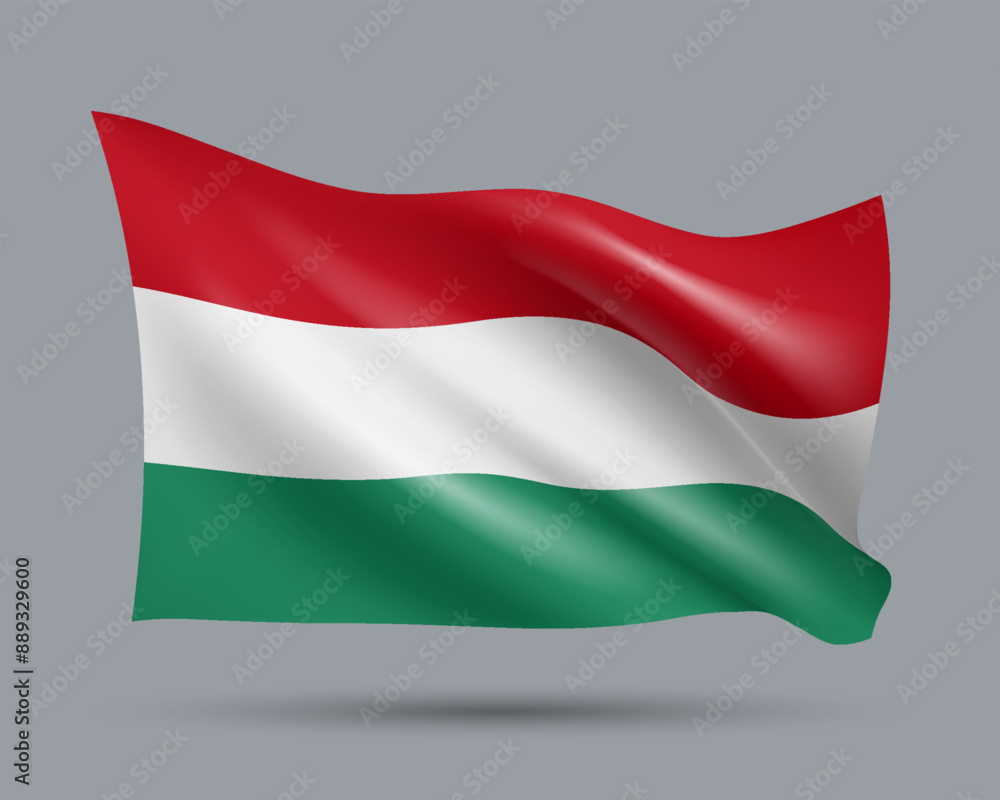 Vector illustration of 3D-style flag of Hungary isolated on light background. Created using gradient meshes, EPS 10 vector design element from world collection Vector illustration of 3D-style flag of Hungary isolated on light background. Created using gradient meshes, EPS 10 vector design element from world collection