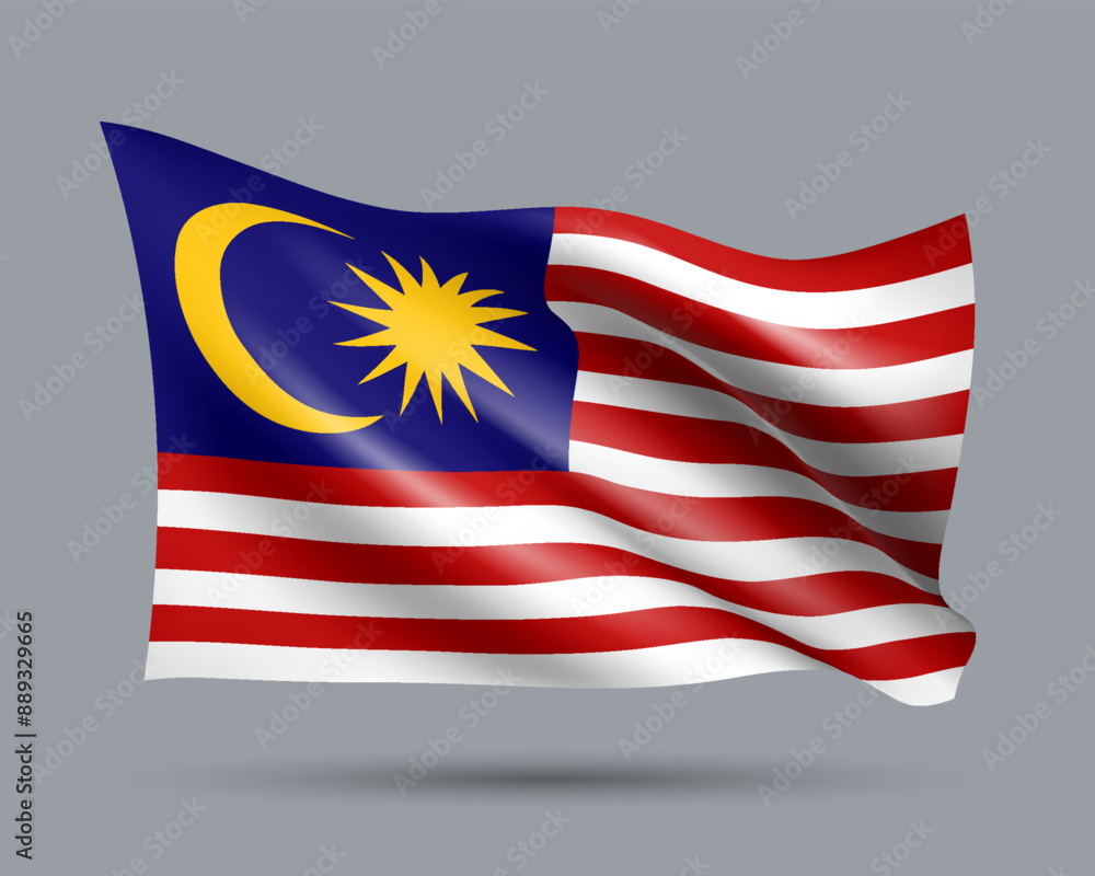 Vector illustration of 3D-style flag of Malaysia isolated on light background. Created using gradient meshes, EPS 10 vector design element from world collection Vector illustration of 3D-style flag of Malaysia isolated on light background. Created using gradient meshes, EPS 10 vector design element from world collection