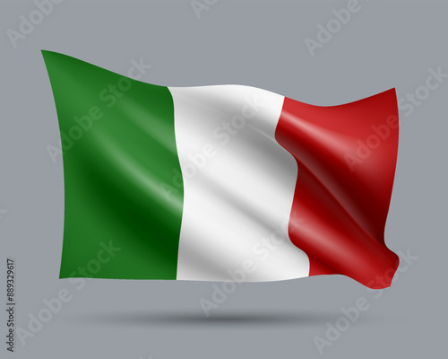 Vector illustration of 3D-style flag of Italy isolated on light background. Created using gradient meshes, EPS 10 vector design element from world collection
