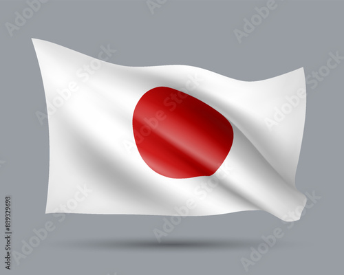 Vector illustration of 3D-style flag of Japan isolated on light background. Created using gradient meshes, EPS 10 vector design element from world collection