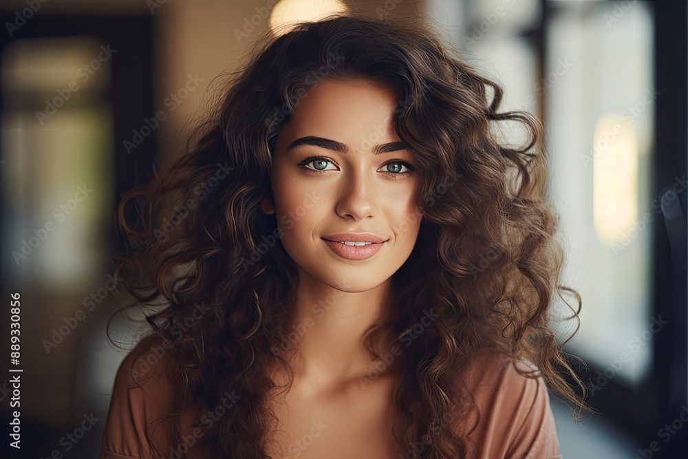 Closeup portrait of young happy woman looking in camera Closeup portrait of young happy woman looking in camera