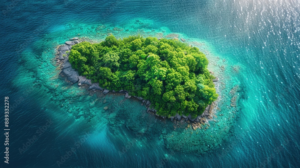 Tack-Sharp Drone Photo of Small Island with Visible Coral Reef in Tropical Paradise Tack-Sharp Drone Photo of Small Island with Visible Coral Reef in Tropical Paradise