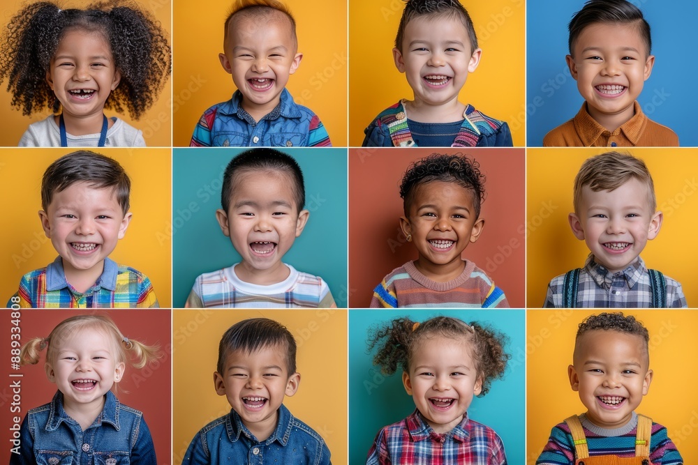 © Andrei - Global childcare  multicultural toddlers collage with radiant colors and innocent smiles © Andrei - Global childcare  multicultural toddlers collage with radiant colors and innocent smiles
