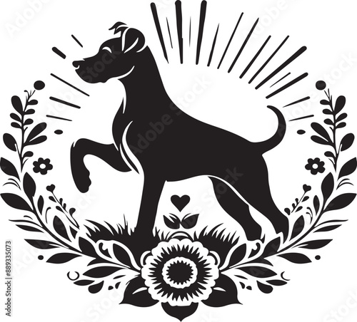 create a pretty dog silhouette vector with white background