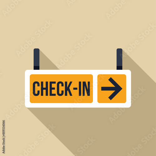 Airport check in sign pointing right with arrow for arriving passengers