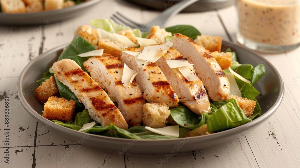A balanced lunch menu showcasing a grilled chicken salad with whole-grain croutons A balanced lunch menu showcasing a grilled chicken salad with whole-grain croutons