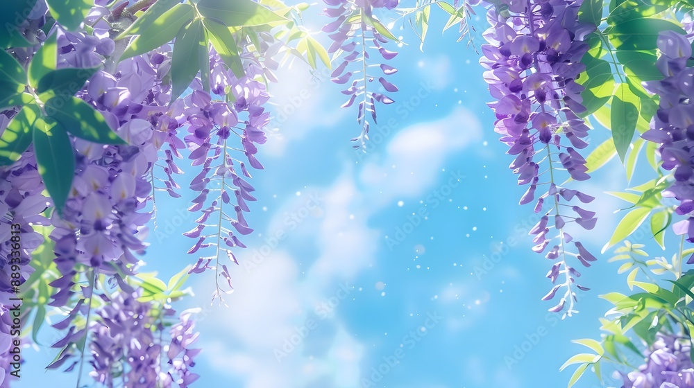 Enchanting Wisteria Blooms Cascading from Tree Branches in Springtime Scenery Enchanting Wisteria Blooms Cascading from Tree Branches in Springtime Scenery