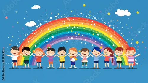 kids and rainbow