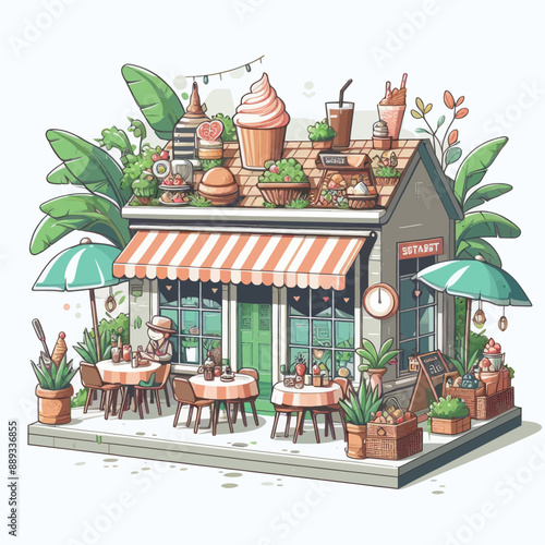 vector of restaurant with high detail in white background  