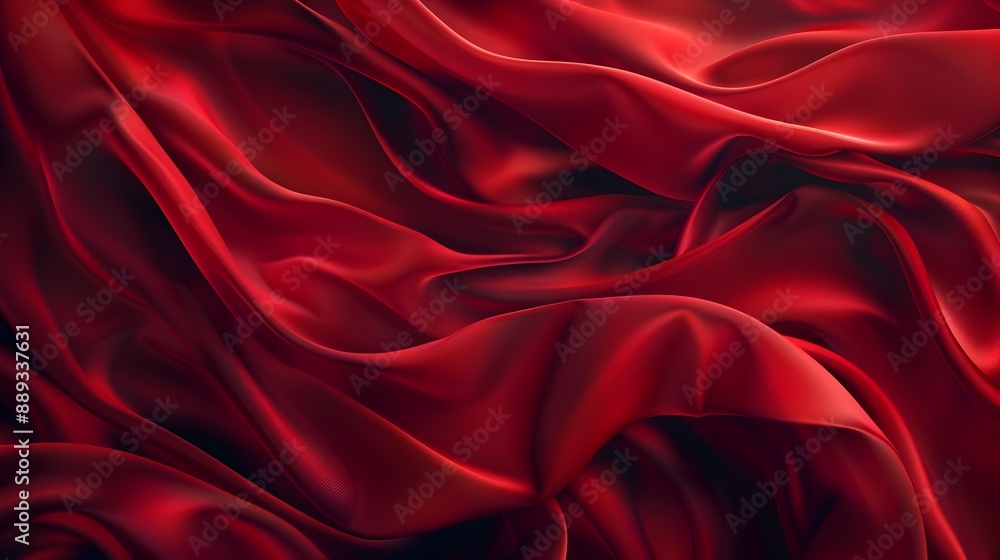 Obraz premium Vibrant Red Satin Fabric Texture with Dramatic Wave Patterns for Luxury Fashion and Home Decor