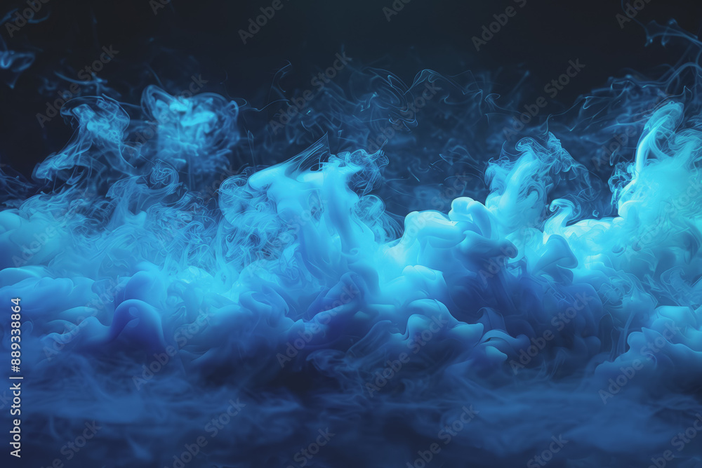 Dynamic smoke clouds Illuminated by a neon turquoise surface. The coolness of the underwater scenes. Dynamic smoke clouds Illuminated by a neon turquoise surface. The coolness of the underwater scenes.