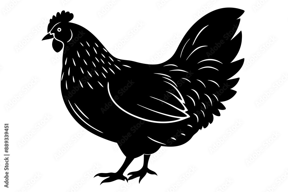 Fototapeta premium chicken silhouette, chicken line drawing, Black silhouette of a rooster standing. Vector illustration 