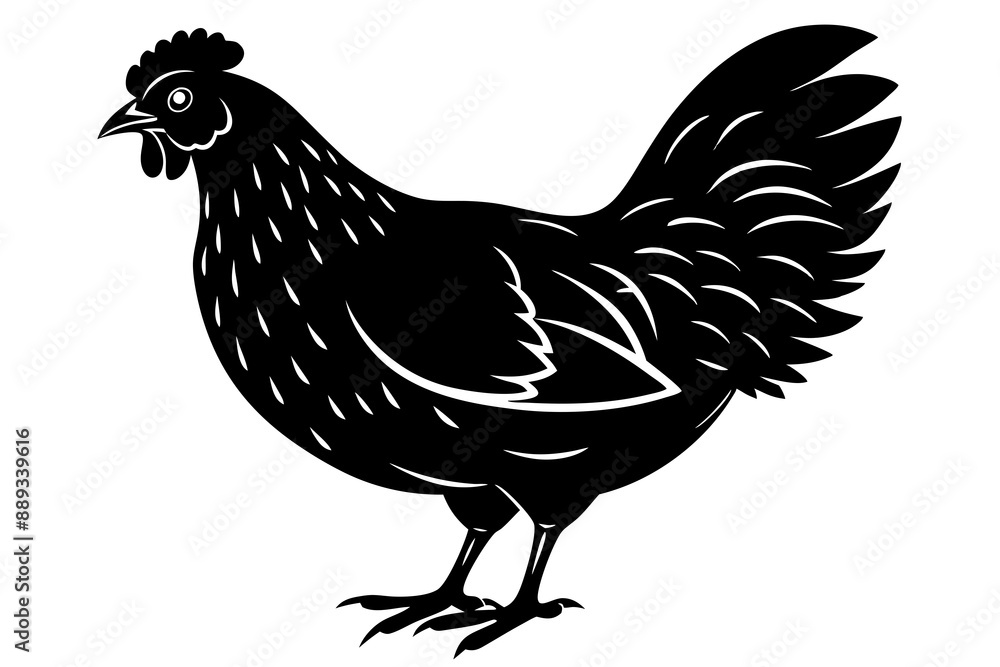Fototapeta premium chicken silhouette, chicken line drawing, Black silhouette of a rooster standing. Vector illustration 