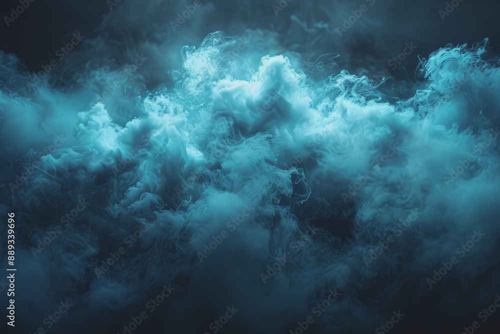 Dynamic smoke clouds Illuminated by a neon turquoise surface. The coolness of the underwater scenes. Dynamic smoke clouds Illuminated by a neon turquoise surface. The coolness of the underwater scenes.