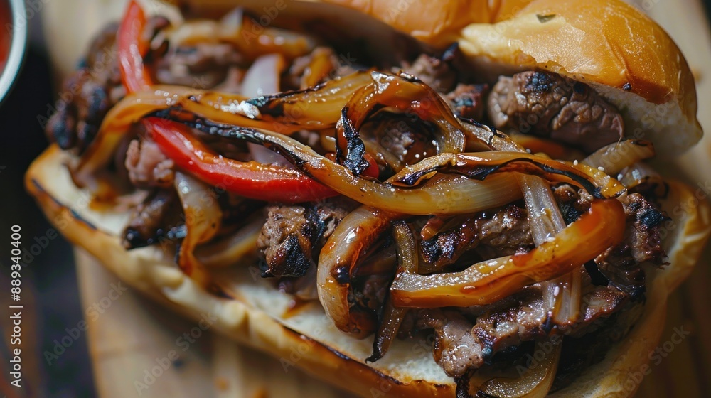 10072123 16 Philly cheesesteak sandwich with grilled 10072123 16 Philly cheesesteak sandwich with grilled