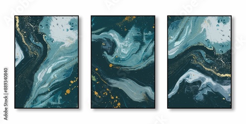 Abstract art watercolor painting, stylish modern wall art, triptych