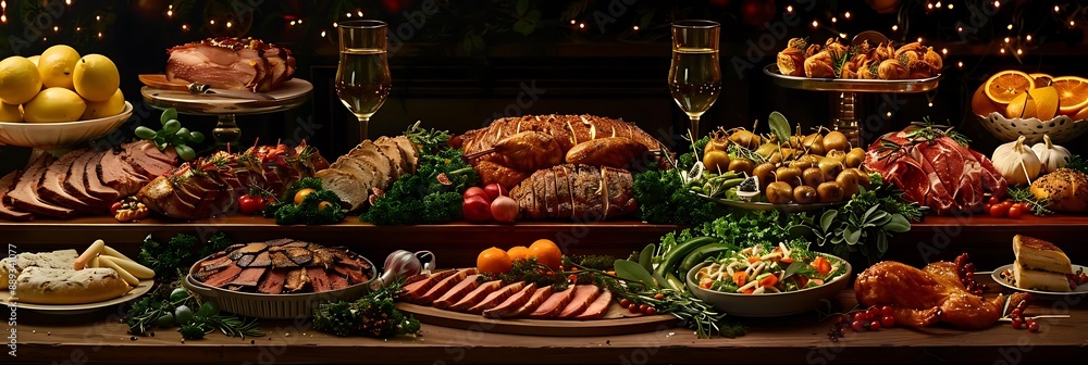 Festive Food Spread: A Realistic Image of a Delicious Christmas Feast Festive Food Spread: A Realistic Image of a Delicious Christmas Feast