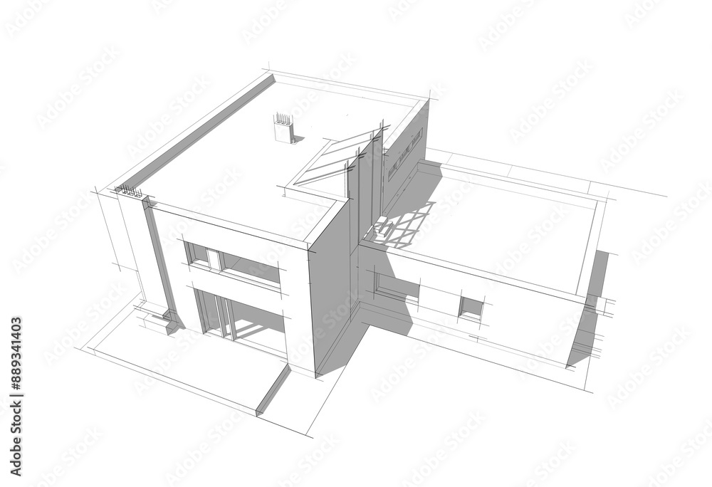 House architecture digital drawing 3d illustration House architecture digital drawing 3d illustration