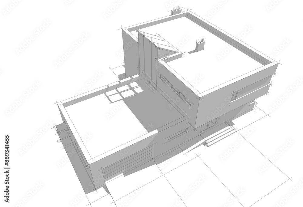 House architecture digital drawing 3d illustration House architecture digital drawing 3d illustration