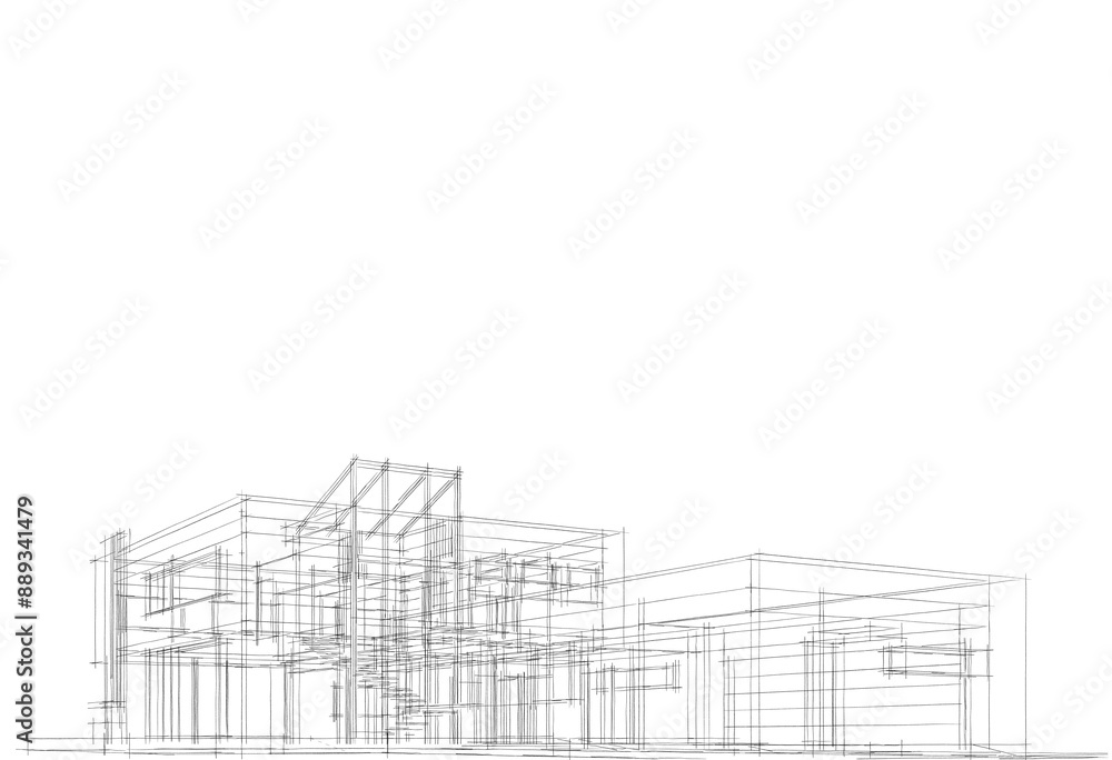 House architecture digital drawing 3d illustration House architecture digital drawing 3d illustration