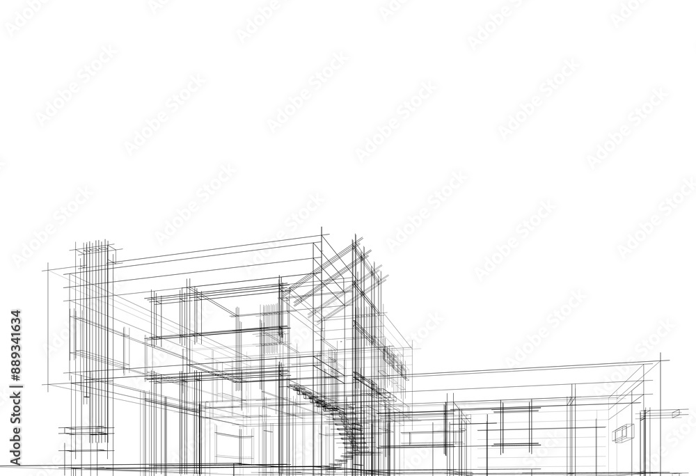 House architecture digital drawing 3d illustration House architecture digital drawing 3d illustration