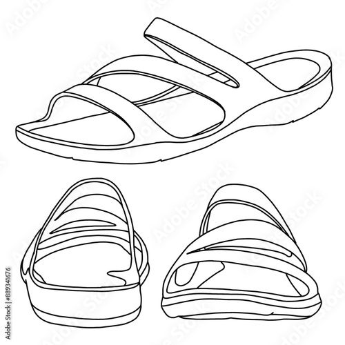 Women's Swiftwater Sandal, Lightweight and Sporty Sandals  Line art, Technical sketch hand drawing, various view, outline vector doodle illustration isolated on white background