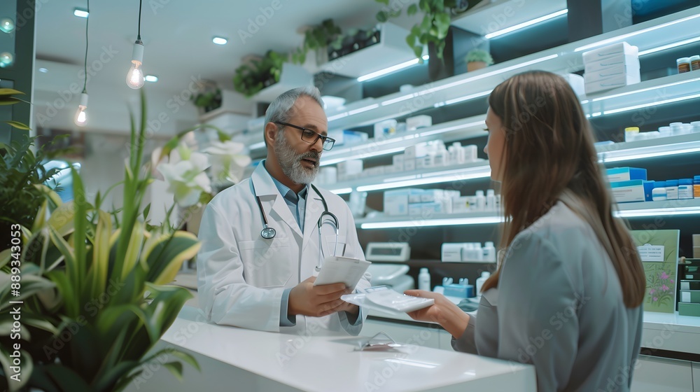 A doctor handing a prescription to a patient in a well-lit medical office A doctor handing a prescription to a patient in a well-lit medical office