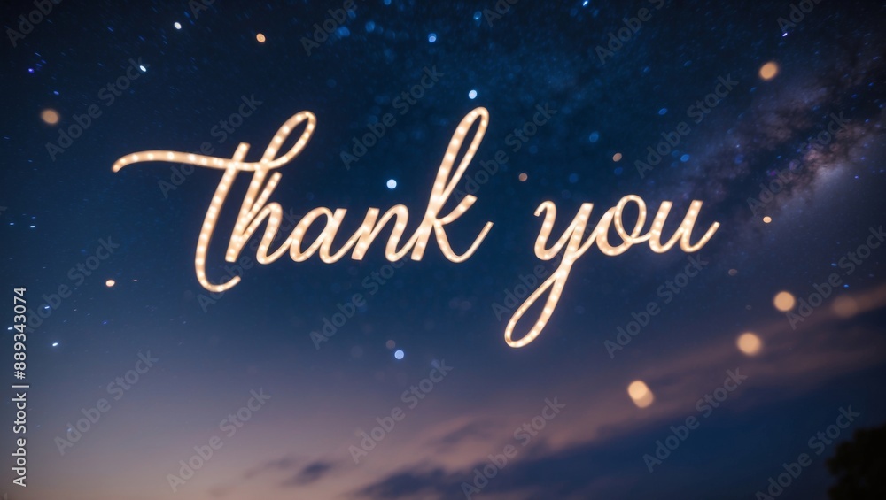 Illuminated Thank You Message Against Night Sky With Stars Illuminated Thank You Message Against Night Sky With Stars