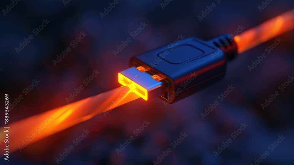 A close-up shot of a USB cable with a light shining on it A close-up shot of a USB cable with a light shining on it