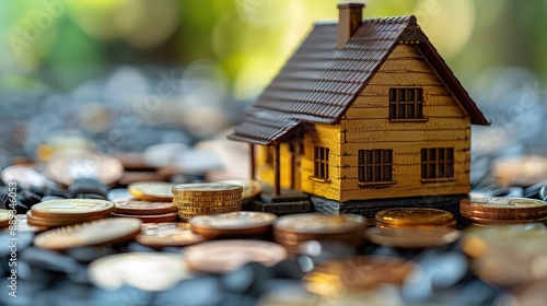 Wallpaper Mural Cozy Wooden House Surrounded by Coins Torontodigital.ca