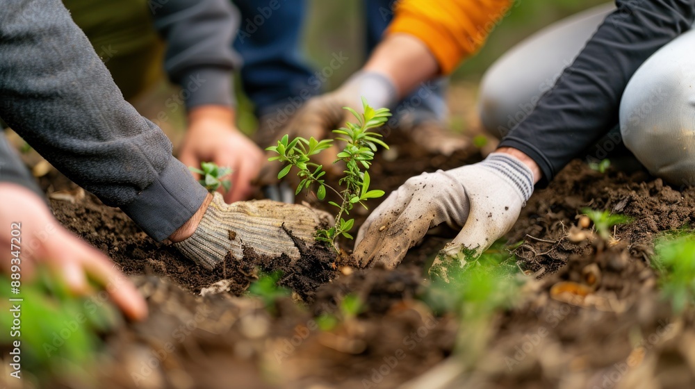 Naklejka premium A group planting tree dirt