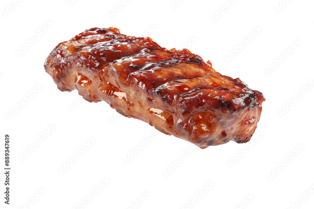 Tasty pork steak with a coat of oily sauce, suspended in the air, isolated on a pristine white background, capturing the juicy essence Tasty pork steak with a coat of oily sauce, suspended in the air, isolated on a pristine white background, capturing the juicy essence
