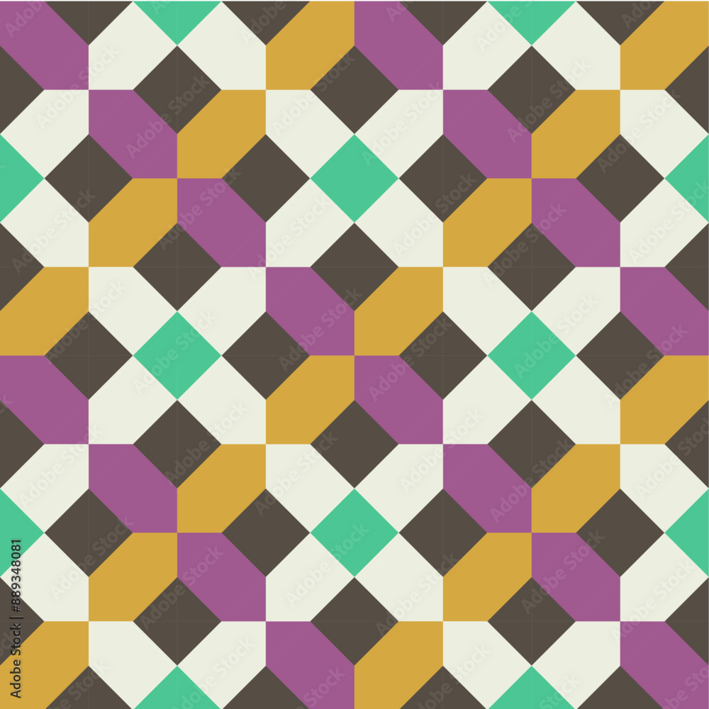 Abstract geometric background with shapes. Seamless vector pattern. Orange, green, pink, beige and brown Abstract geometric background with shapes. Seamless vector pattern. Orange, green, pink, beige and brown