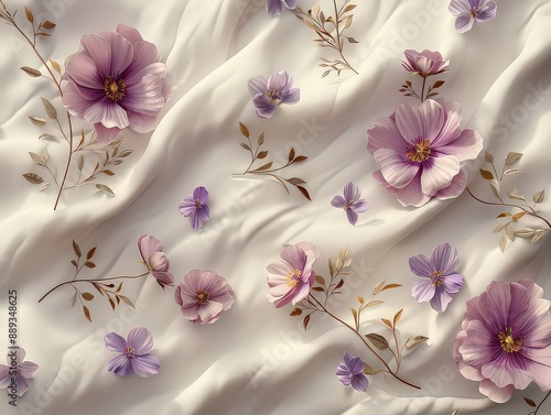 A delicate floral pattern with hand-drawn flowers and leaves in muted colors like blush, mint, and lavender, giving a charming and feminine feel. photo