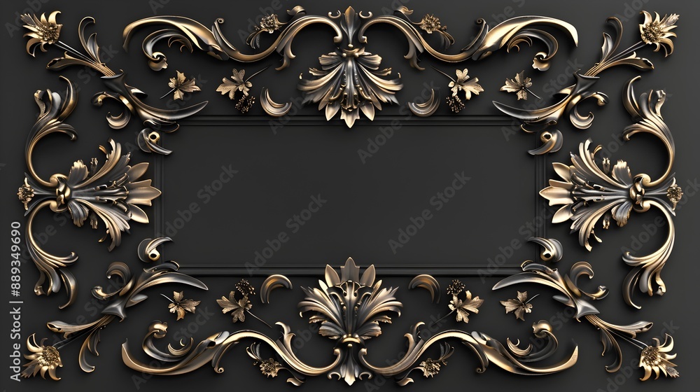 Ornate Golden Floral Filigree Pattern and Frame with Decorative Scrolls and Flourishes Ornate Golden Floral Filigree Pattern and Frame with Decorative Scrolls and Flourishes