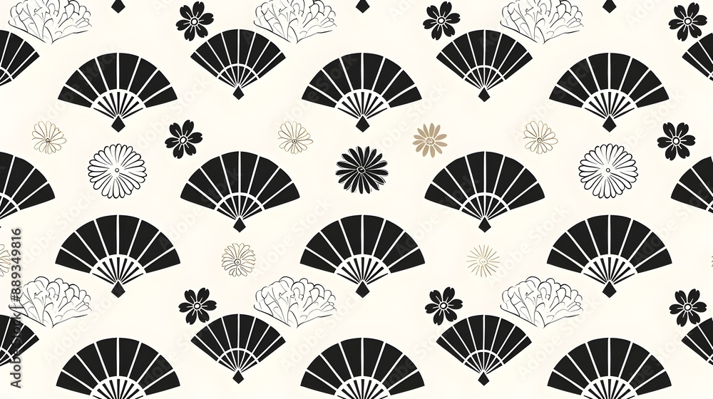 Naklejka premium Elegant Monochrome Traditional Japanese Fan Pattern Design