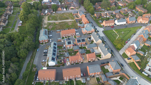 Aerial view looking down on some new build houses