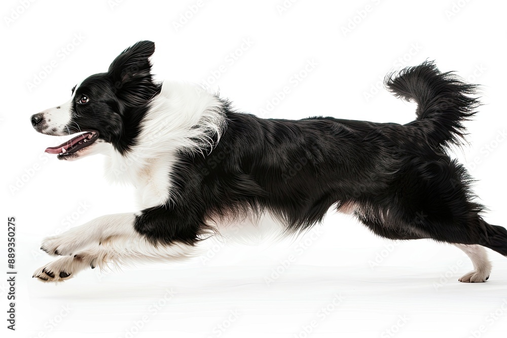 Fototapeta premium Border collie running isolated on white background