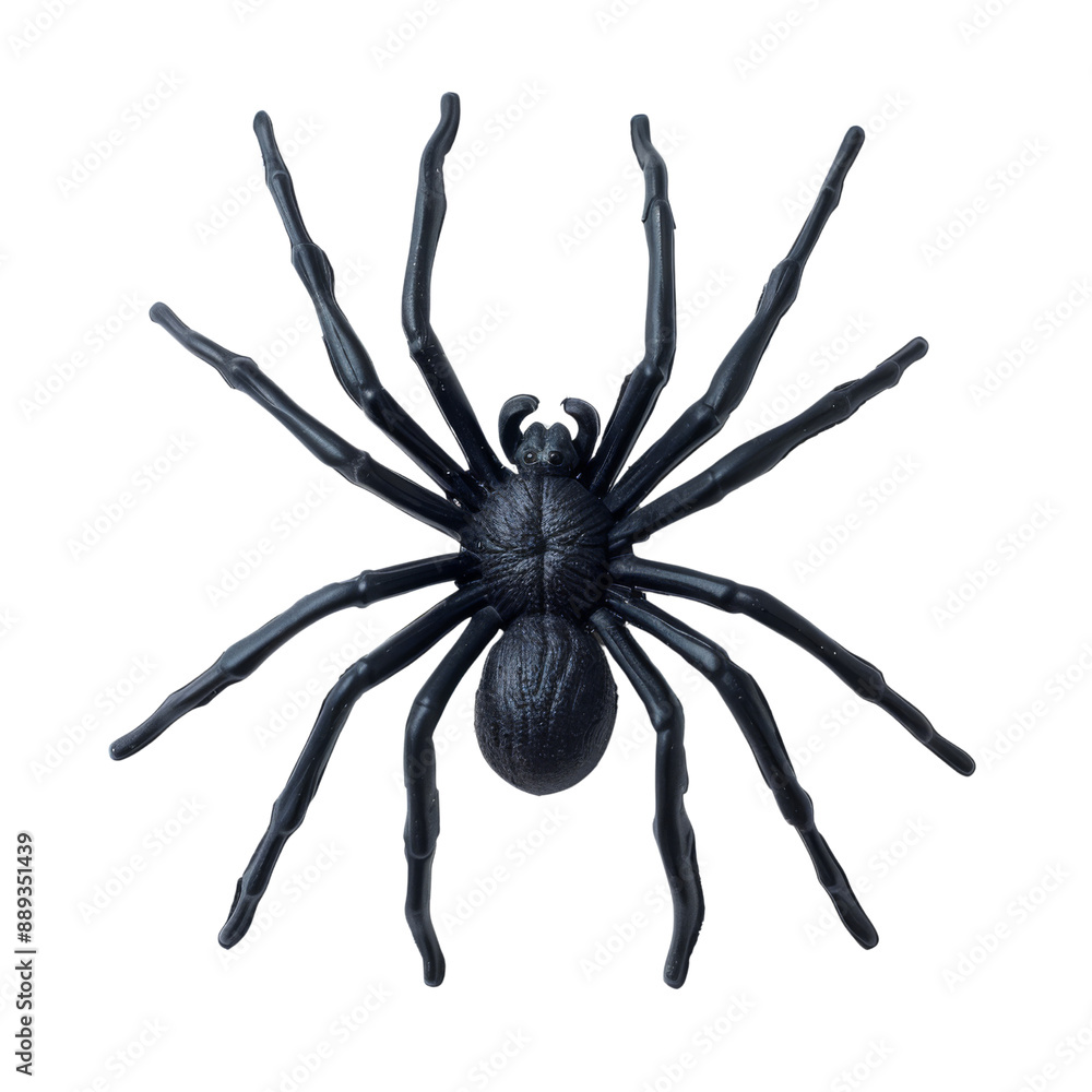 Fake rubber spider toy isolated over a white background. black spider toy isolated on transparent or white background. Comic horror for Halloween Fake rubber spider toy isolated over a white background. black spider toy isolated on transparent or white background. Comic horror for Halloween