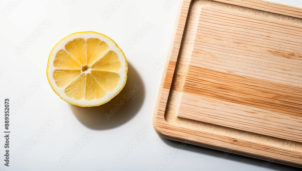 Cut lemon on a wooden chopping board, natural lighting Cut lemon on a wooden chopping board, natural lighting
