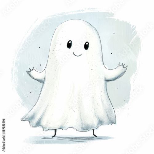 Cute Hand Drawn Halloween Ghost Illustration isolated on transparent or white background